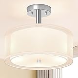 Ganiude Modern 3-Lights Semi Flush Mount Light Fixture, 12" Close to Ceiling Light with Double Fabri