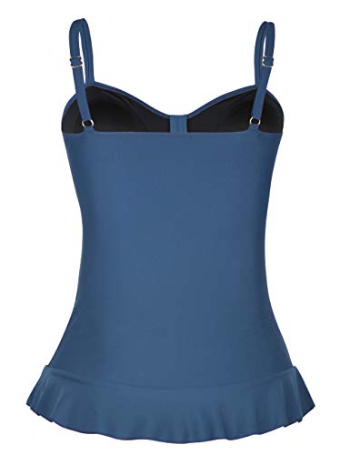Image of Hilor Women's 50's Retro Ruched Tankini Swimsuit Top with Ruffle Hem