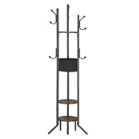 HOOBRO Coat Stand, Coat Rack with 6 Support Legs and 9 Hooks, Freestanding Coat Stand with Storage Shelves, Clothes Stand for Entryway, 184cm Hall Trees Hat Stand for Hallway, Rustic Brown EBF45YM01