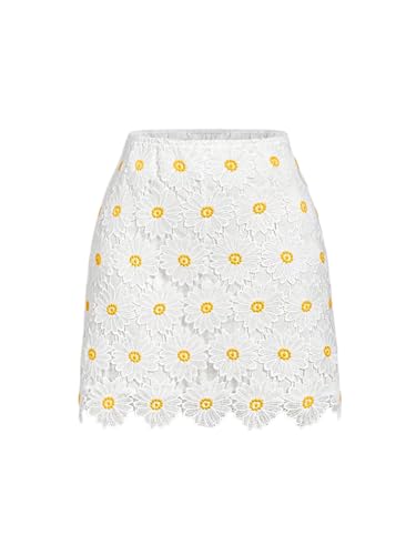 WDIRARA Women's Floral Lace High Waisted Mini Skirt Boho Summer Vacation Short Skirts
