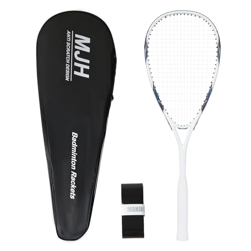 MANJHONG Aluminium Squashschläger (Anfänger Rahmen) Leichtgewicht Schläger mit Schlägertasche & Griffbänd, Weiß