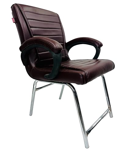 Image of Goyal steel & furniture Executive Office Study Reception Library School Chair Home Study Library Chair with Cushioned seat Back (1, Coffee, H Frame)