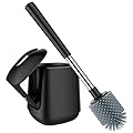 SetSail Silicone Toilet Bowl Brush and Automatic Holder Toilet Brush for Bathroom with Holder Ventilated Toilet Cleaner Brush for Toilet Scrubber Cleaning, Black