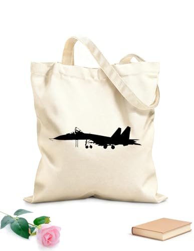 XIARON Bolsas de compras de poliéster y algodón Garaje de aviones Avión Piloto de avión Aviador Tela de 340g/m² de grosor Sustituye a la mochila escolar M Negro