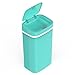 Touchless Motion Sensor Smart Trash Can Handsfree Wave Open Soft Close Low Noise Bathroom Bedroom Dual Seal Removable Inner Lid Odorless Storage Auto Shut Battery Operated Plastic For Home (Teal Blue)