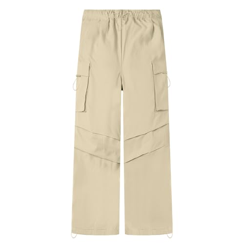 Image of AOWKULAE Girls Cargo Pants Casual Drawstring Jogger Sportswear Parachute Pants