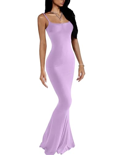 VIUTIL Damen Maxi Bodycon Kleid Sexy Spaghettiträger Ärmellos Enge Slip...