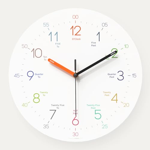 Image of mooas Easy Learning Flatwood Wall Clock,12 inch Wood Clock | Non-Ticking Sweep Movement Decorative Clock Battery Operated Wall Clock for Home Living Room Bedroom School