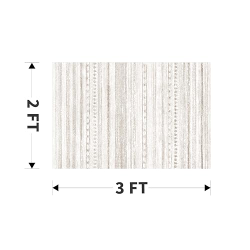 Small Area Rug-2x3 Entryway Rug Non Slip Washable Low Pile Indoor Door Mat Neutral Distressed Boho Moroccan Entrance Rugs Carpet for Bedroom Kitchen Powder Room Front Porch Bathroom, Brown