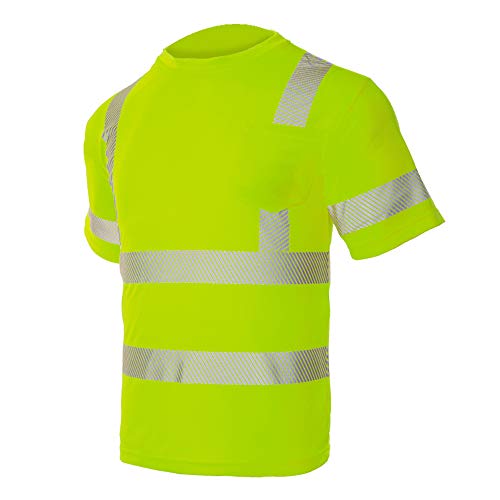 FONIRRA Hi Vis Safety T Shirt with Pocket for Men Work ANSI Class 2 Reflective Short Sleeve(Yellow,L)