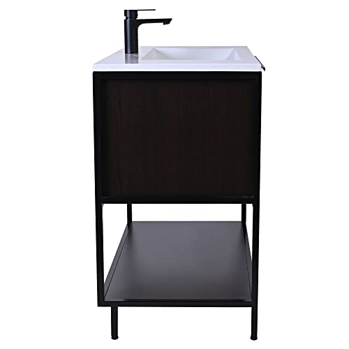 Madison Home Products Free Standing Single Bathroom Vanity With Soft Closing Drawer And Storage Shelf, Includes A Acrylic Vanity Sink Top By Gravita Designs (Wenge Brown, 24") #TOP7