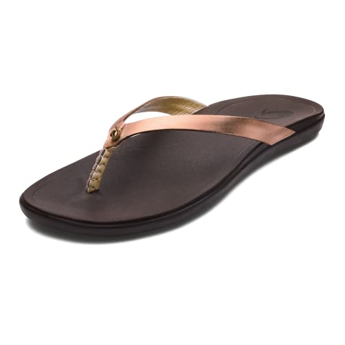 Image of OluKai Ho'opio Leather Women's Beach Sandals, Full-Grain Leather Flip-Flop Slides, Modern Low Profile Design & Comfortable Fit