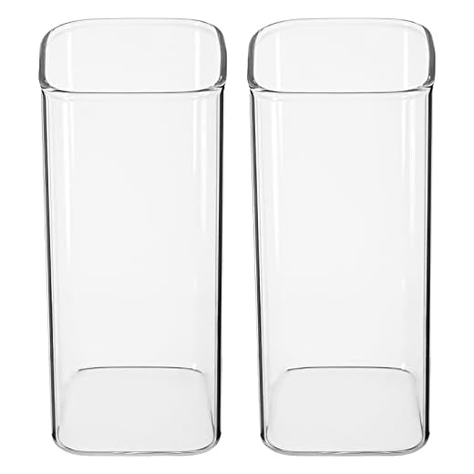 Angoily 2 Vasos De Cristal Cuadrados – 13. Vasos De 5 Oz Aptos Para Horno De Microondas – Vasos Altos Transparentes Vasos De Agua Para Leche Jugo Cerveza Cócteles Y Bebidas Mixtas.