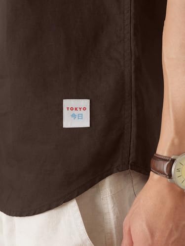 Image of Thomas Scott Men's | Solid | Half Sleeve | Slim Fit | Linen Blend | Spread Collar | Casual Shirt