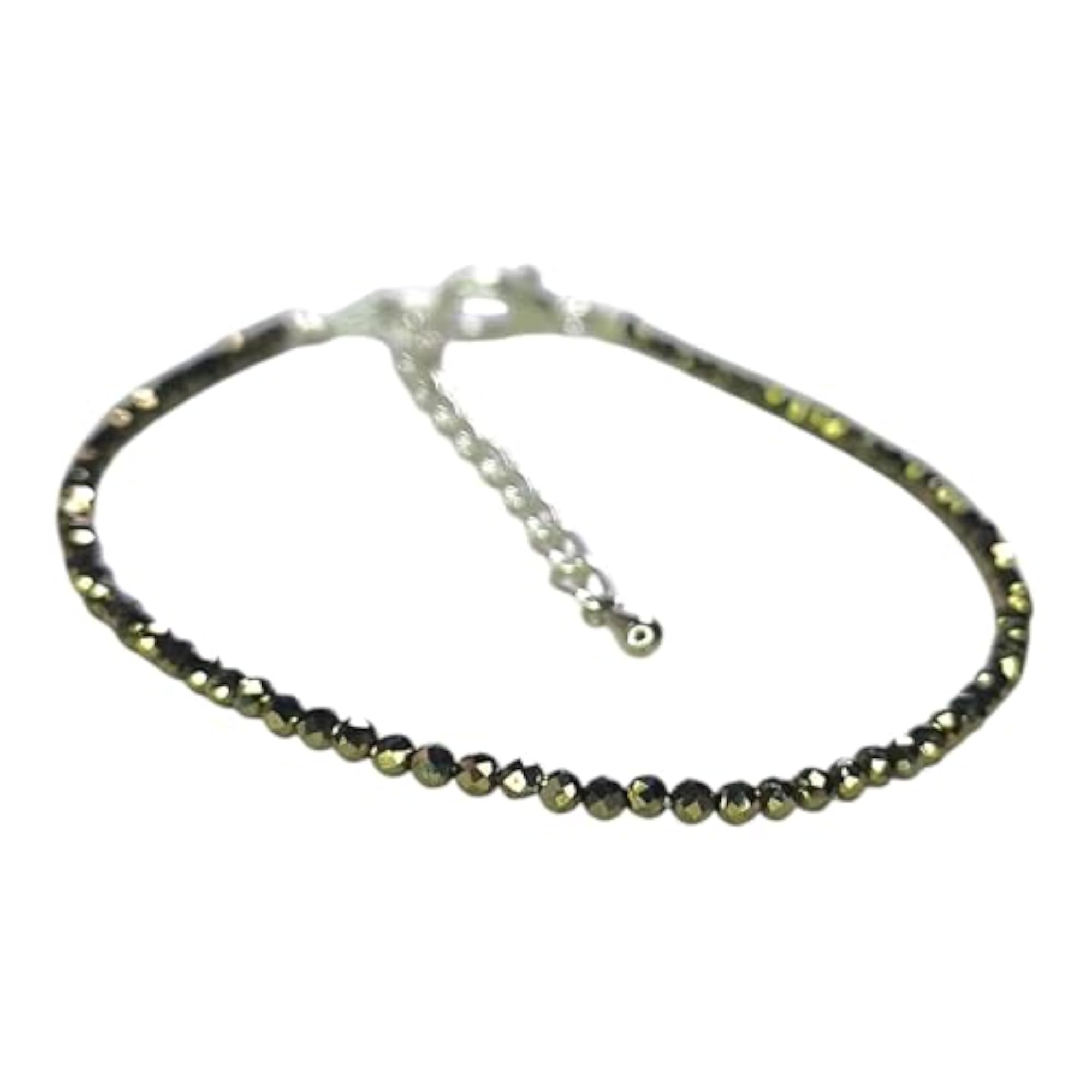 Women's Pyrite Anklet with 2mm Faceted Beads, Natural Stone
