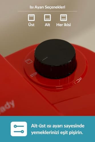 Dr.Maya® Taş Fırın Lahmacun Makinesi, Çıkarılabilir 30 cm Doğal Taş Pişirme Yüzeyi, Siyah, 400°C Termostat, Alt-Üst Isıtma, 1200W (Kırmızı) - Görsel 7