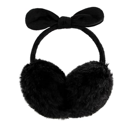POXIMI Women Winter Earmuffs Girl Ski Adjustable Ear Covers for Cute Bow Ear Warmer Outdoor Earmuff Fleece Lining, B-black, One size