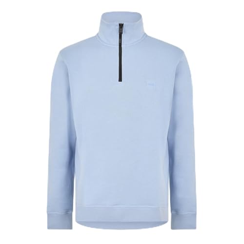 BOSS Mens Zetrust Zip Neck Soft The Head 1/4 Zip Fleece Top Open Blue XL