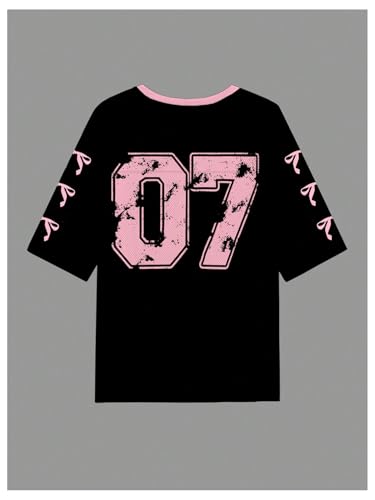 Image of RoseSeek Women's Jersey Shirts Number Graphic V Neck Football T Shirts Tops | 3 /4 Sleeve Length, Oversized, Mesh, Workout, Jersey Tops, Summer, Soccer, Baseball, Streetwear