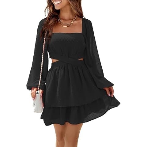 Shy Velvet Womens Summer Dresses Square Neck Crossover Waist Wedding Guest Dresses Black Cover