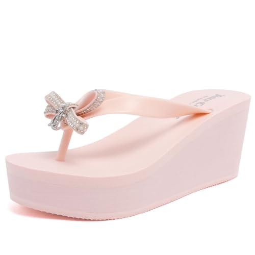 Image of Juicy Couture Women's Wedge Platform Flip Flops, Fashion Beach Sandals with Soft Footbed and Thong Style