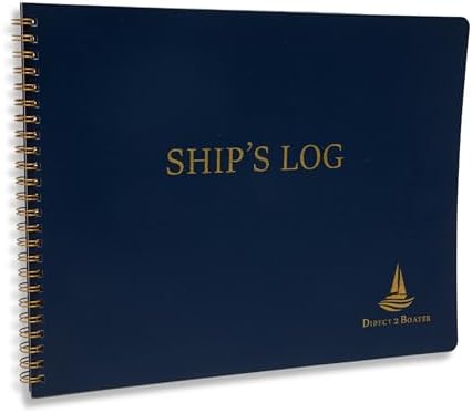 Log Books - Elegant Bound Nautical Journal with Durable Blue and Gold Cover (100 Pages) Ideal Sailing Record Book - Boating Gifts for Sailors (Ships Log, Soft Bound Vinyl)