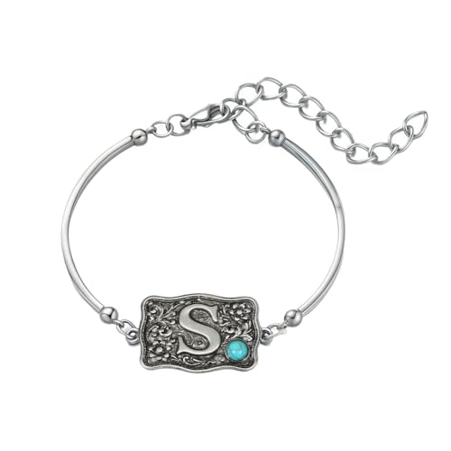 Image of Belt Buckle Bracelet Initial Letter A-Z Bracelets Western Cow Tag Bracelet Belt Buckle Necklace Western Style Initial Letter Pendant Necklace