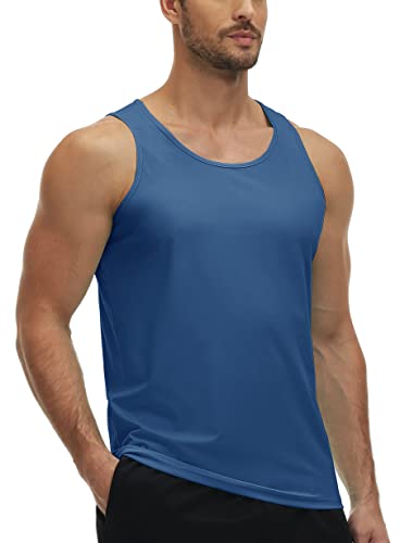 TACVASEN Sleeveless T-Shirt for Men Gym Training Tops Moisture Wicking Sports Vests Sleeveless Tank Tops UV Protection Tops Blue Grey S