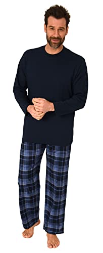 Normann Herren Schlafanzug lang, Pyjama mit Karierter Flanell-Hose,...