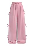 Ecolala Girls Wide Leg Sweatpants High Waisted Drawstring Bow Side Baggy Cute Pants Pink 11-12Y
