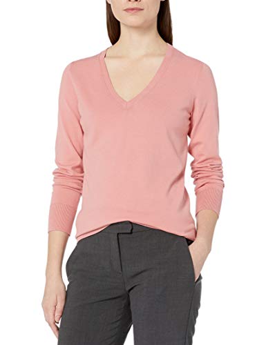 Amazon Brand - Lark & Ro Women's Premium Viscose Blend Long Sleeve V-Neck Sweater, Rosette, L
