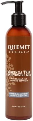 Qhemet Biologics Moringa Tree Conditioning Ghee - Lightweight Detangling Condition - Softens Moderately Dry Hair Without Weighing Down - Perfect for Stretching Tight Kinks & Coils (7.8 oz)