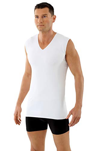 Men's Laser Cut Seamless v-Neck Undershirt Sleeveless Stretch Cotton White2