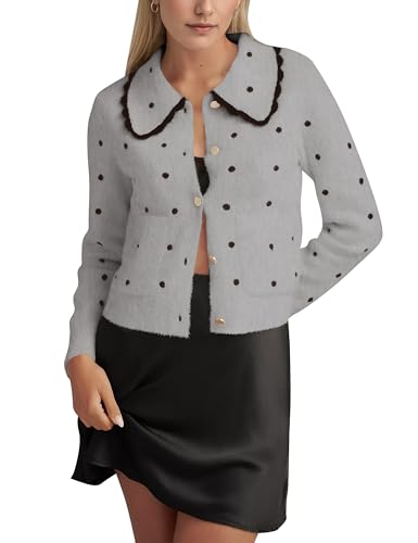 Polka Dots Cardigan Women Elegant Button Down Open Front Collar Knit Sweater Jackets 2025 Causal Fall Coats Tops