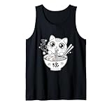 divertente maglietta grafica ramen gatto giapponese kawaii anime cat canotta