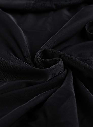Blmfaion Women Sexy Lace Trim Satin Nightie Babydoll Silk Sleep Lingerie Nightgown Dolldress Set (Aa# Black Venecia Chemise,Large(Us 12-14)) #TOP4