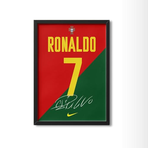Image of Posternet Cristiano Ronaldo Jersey Poster with Frame | Football Wall Art for Bedroom, Living Room & Gaming Setup | Premium Acrylic Front | HD Sports Wall Decor | 8 x 12 Inch Ready to Hang Gift for Football Fans
