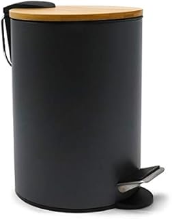 ZenMorning Bathroom Bin  Pedal Bin with Stylish Design, Soft Close Bamboo Lid & Carry Handle  Removable Inner Small Bin  Anti-Fingerprint Matte Grey Finish, 3L,  17cm x H. 24cm