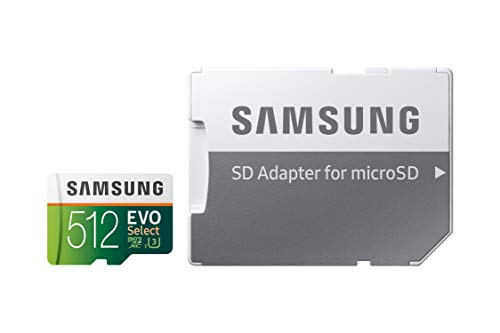 Samsung EVO Select 512 GB microSD 100 MB/s, velocidad Full HD & 4K UHD tarjeta de memoria incluye adaptador SD para…