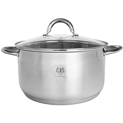 KARL HAUSMANN Olla de Acero Inoxidable con Tapa - 1.6 Litros - 16 cm - Baja Cacerola para Todo Tipo de Cocinas Incluida Induccion - Escala de Medición - Orificios de Ventilación - Cazuela de Cocina