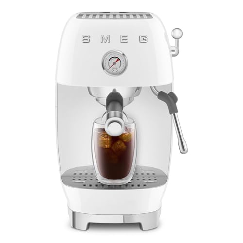 Image of Smeg Cold Brew Coffee Machine, Original Italian Brand, Patented Smeg White Color, Live the Barista Exeprience, Professional Steam Wand for Creamy Milk Drink, Pressure Monitor, ECF03WHEU
