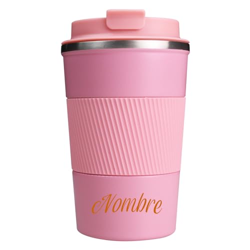 loongway Taza Térmica Personalizada 380ml Vaso Café para Llevar Nombre Taza Café Acero Inoxidable Café Caliente y Frío Compatible con la Mayoría de los Portavasos de los Automóviles