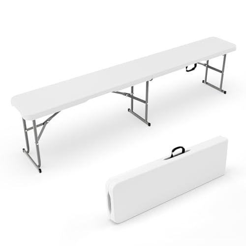 Bonnlo Banc de Jardin, Bancs Pliable 180 cm, Banc Exterieur Jardin en Plastique, pour Camping, Fête, Pique-Nique, Blanc (1)