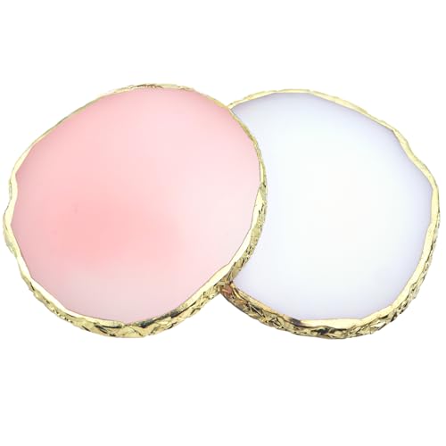 2Pcs Resin Nail Art Palette Nail Polish Palette Gold Edge Nails Holder Display Board Cosmetic Mixing Tools for Nails Art(White Pink)
