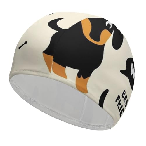 Soft Swim Cap High Elasticity Swim Cap Fit All Ages for Hair Protection Wiener Dog Dachshund Pet Dogs One Size Fit All Ages