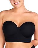 HSIA Strapless Bras for Women, Longline Corset for Large Bust Plus Size Supportive Bustier Minimizer Convertible Bandeau, Black 36D