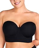HSIA Strapless Bras for Women, Longline Bandeau for Large Bust Plus Size Supportive Corset Non Slip Convertible Bustier, Black 38C