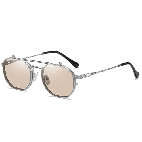 Lunettes de soleil rétro en métal punk pliables, verres océan UV400 haute protection solaire
