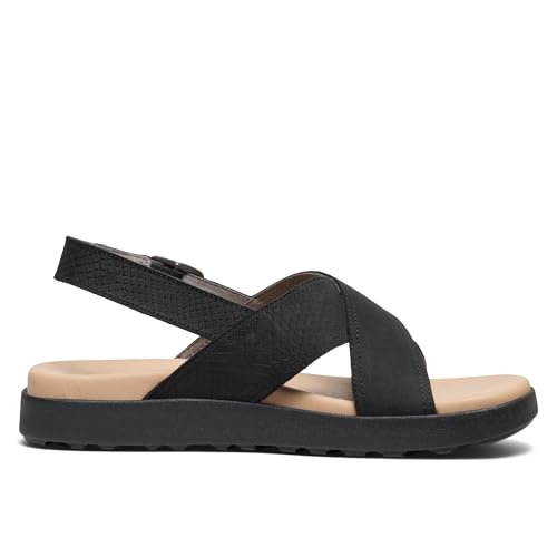 KEEN KEEN Women's Elle Luxe Cross Strap Cute Comfortable Leather Sandals, Black/Black, 8