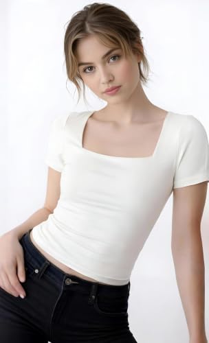 Image of SIGHTBOMB SOFTLINE SQUARE NECK DOUBLE LAYER SHORT SLEEVE MICROFIBER CUDDLE TEE AFFORD LUX EDITION FEATHER TOUCH TOP FOR WOMEN